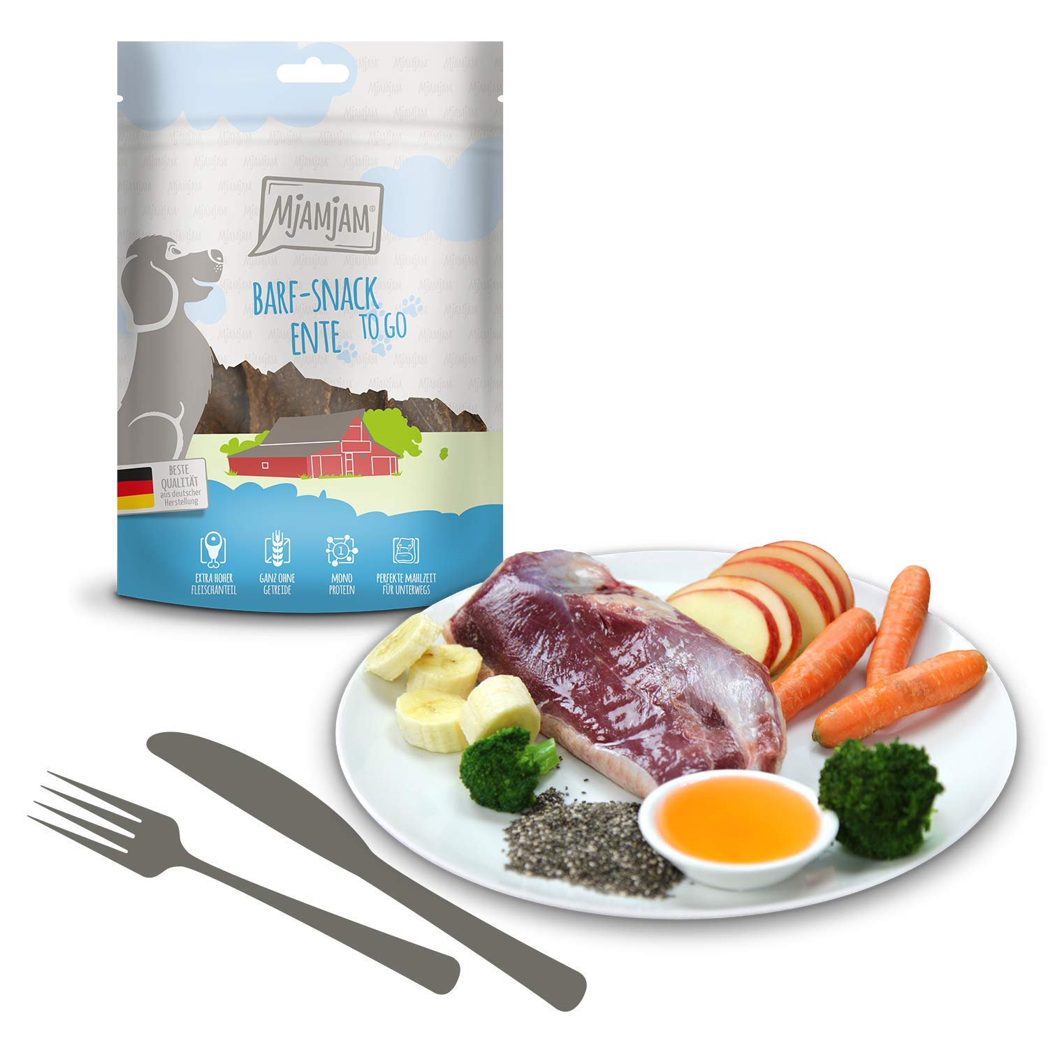 mjamjam-barf-snack-to-go-multipack-hund-8-x-125-g-huhn-ente-lamm image 3