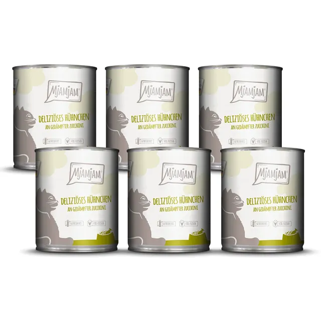 mjamjam-premium-nassfutter-f-r-katzen-delizi-ses-h-hnchen-an-ged-mpfter-zucchini image 1