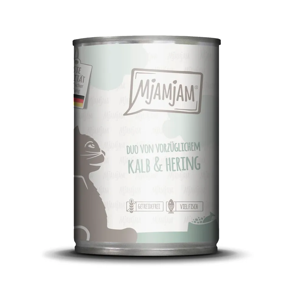 mjamjam-duo-nassfutter-f-r-katzen-kalb-hering-1-x-400g image 1