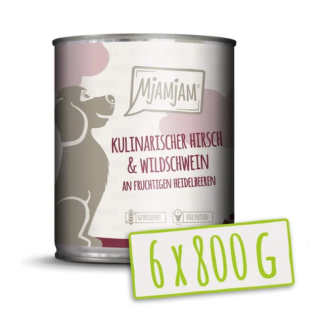 mjamjam-premium-nassfutter-f-r-hunde-hirsch-wildschwein-mit-preiselbeeren-6-x-80 image 1
