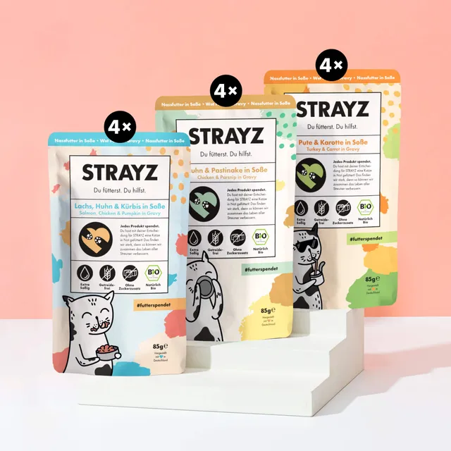 strayz-bio-nassfutter-katze-in-so-e-probierpaket-12x85g image 1