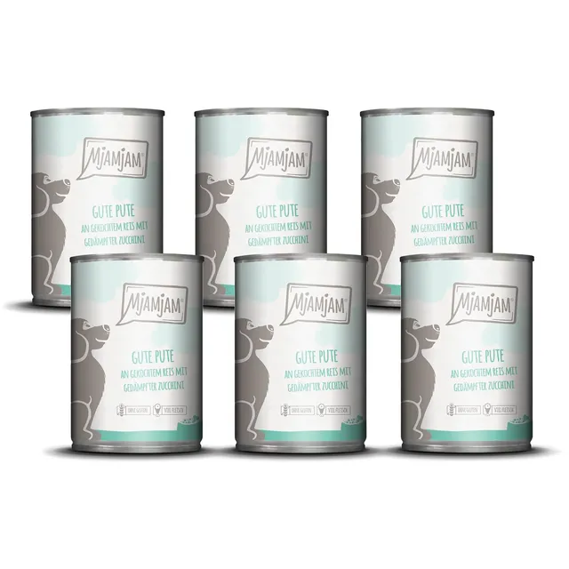 mjamjam-leckere-mahlzeiten-nassfutter-f-r-hunde-pute-reis-zucchini-6-x-400-g image 1