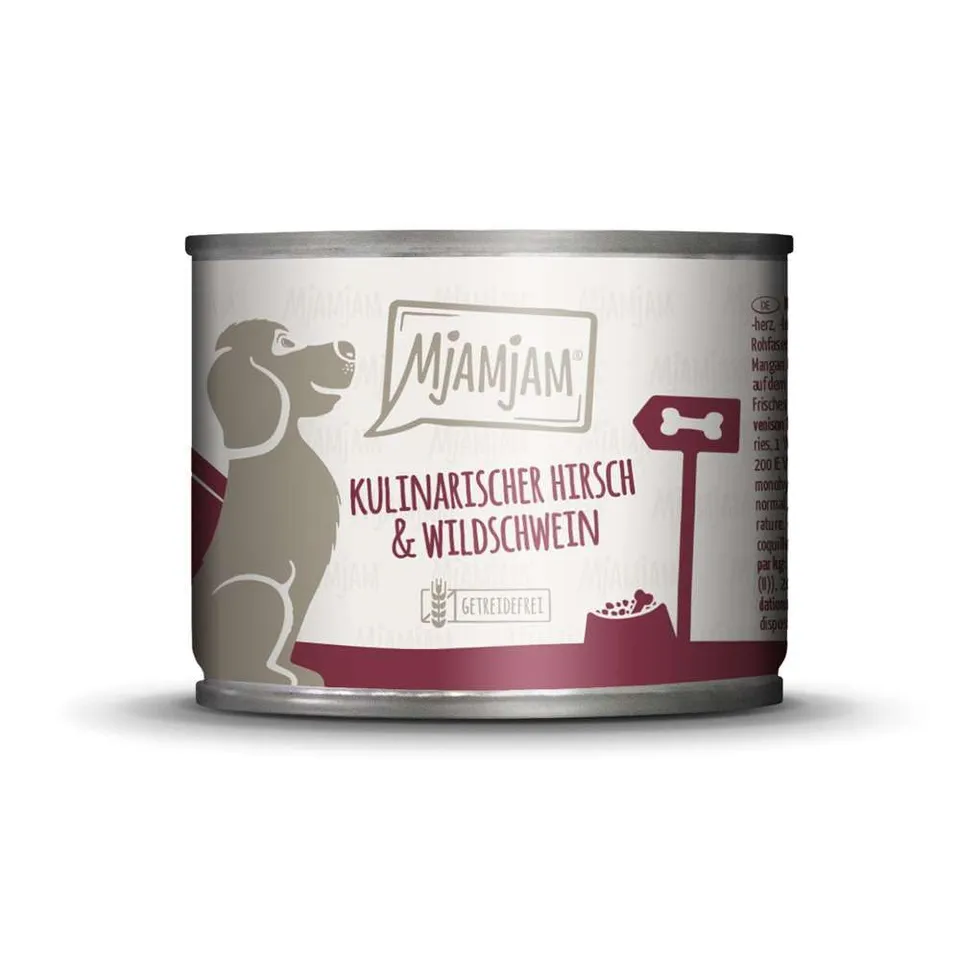 mjamjam-premium-nassfutter-hund-hirsch-wildschwein-6-x-200g image 1