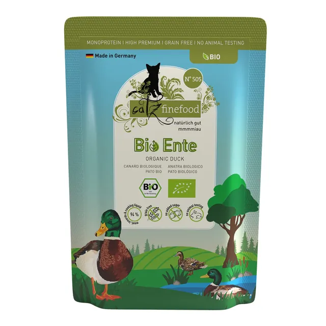 catz-finefood-bio-n-505-premium-nassfutter-f-r-katzen-ente-12-x-85-g-1-02-kg-get image 1
