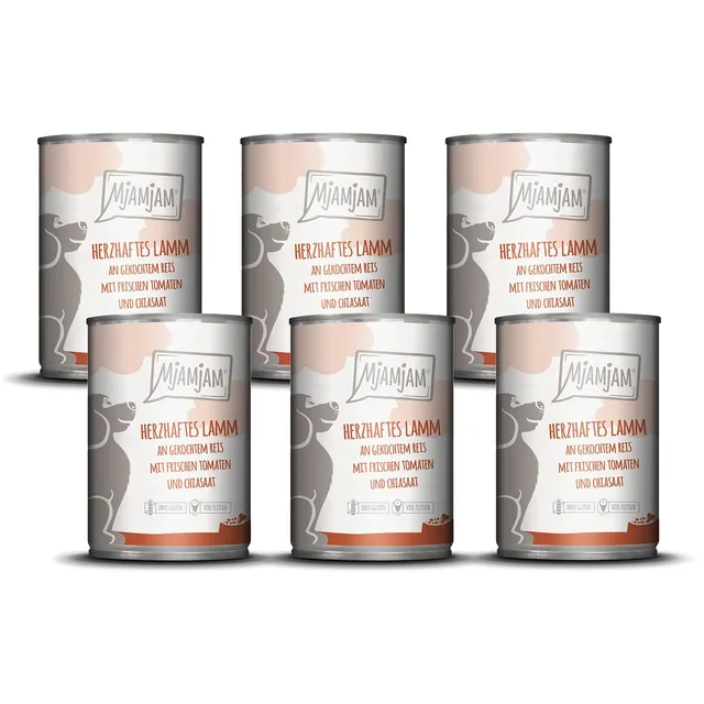 mjamjam-premium-nassfutter-f-r-hunde-lamm-mit-reis-und-tomaten-6-x-400-g image 1