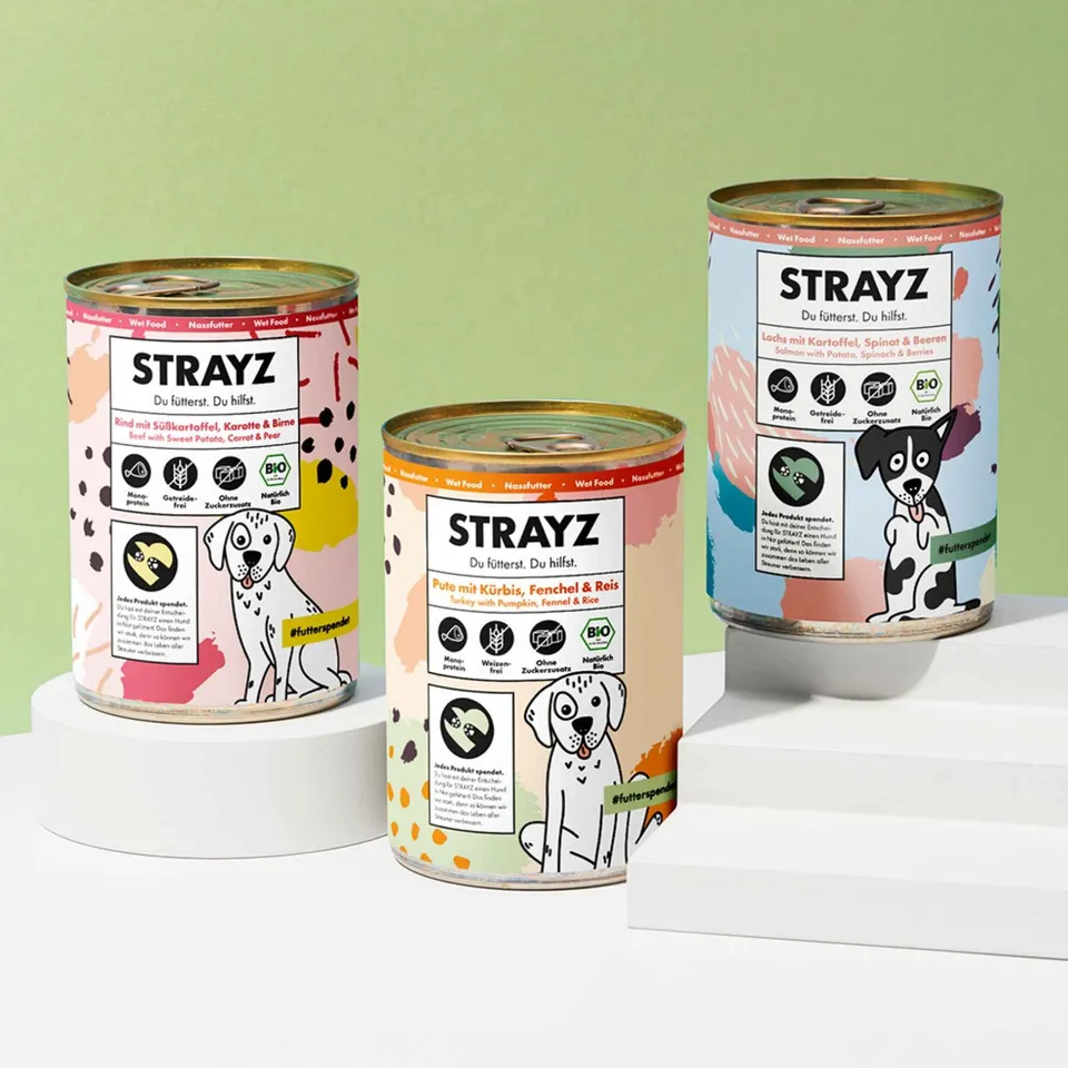 strayz-nassfutter-probierpaket-hund-rind-pute-lachs-3x400g image 1