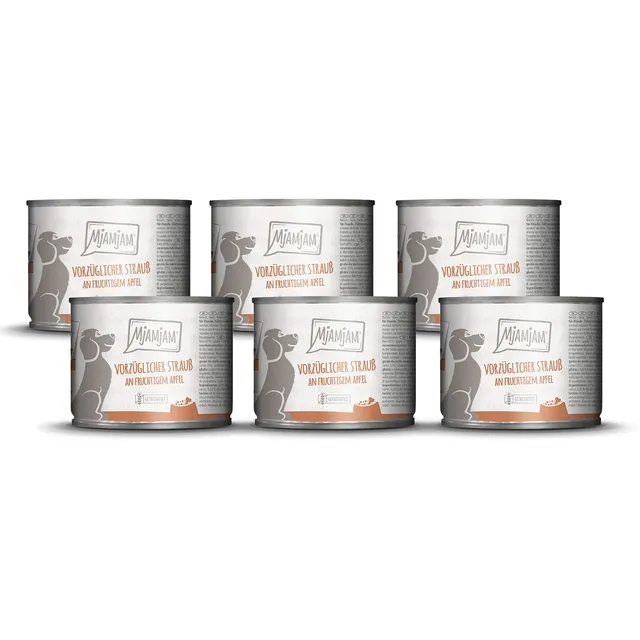 mjamjam-premium-nassfutter-f-r-hunde-strau-mit-apfel-6-x-200-g-1-2-kg-getreidefr image 1