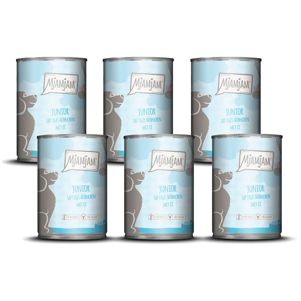 mjamjam-premium-junior-hundenassfutter-h-hnchen-mit-ei-6-x-400-g image 1