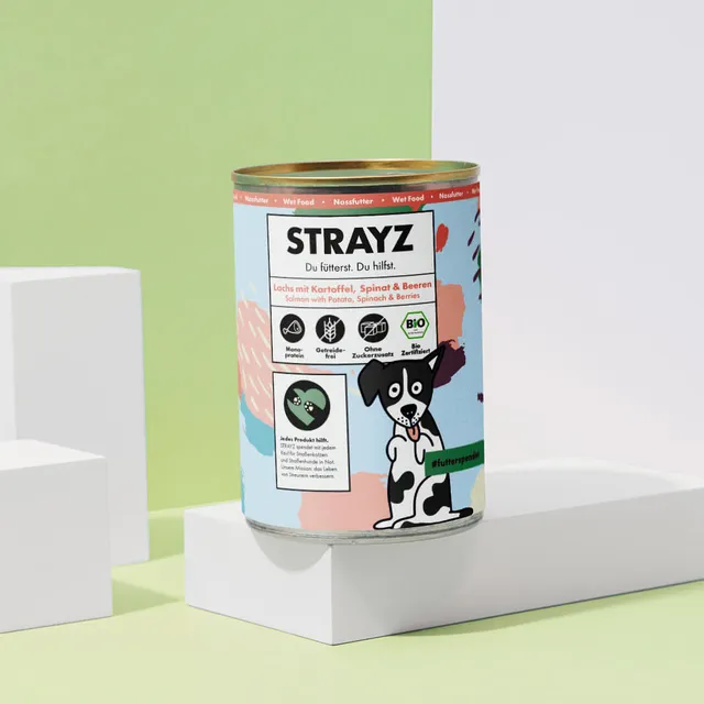 strayz-bio-nassfutter-f-r-hunde-lachs-mit-kartoffel-spinat-beeren image 1