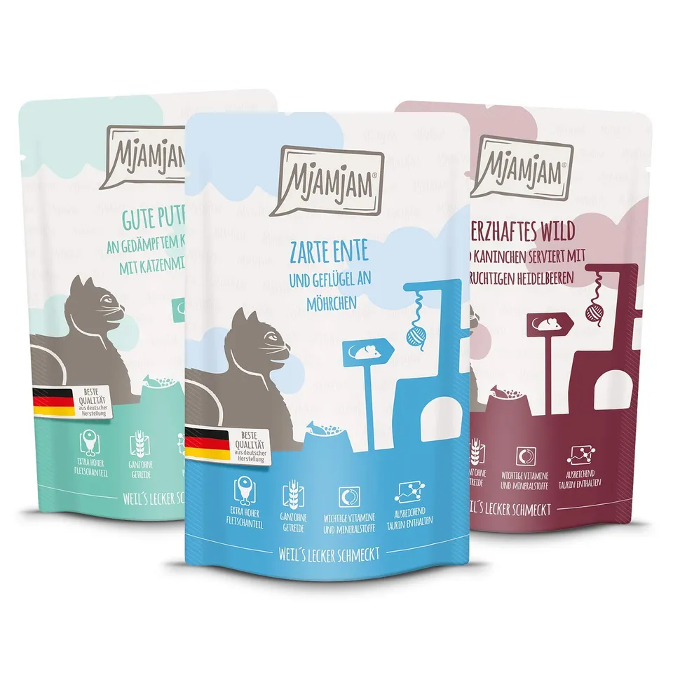 mjamjam-premium-katzen-nassfutter-mixpaket-ii-wild-pute-ente-12-x-125g image 1