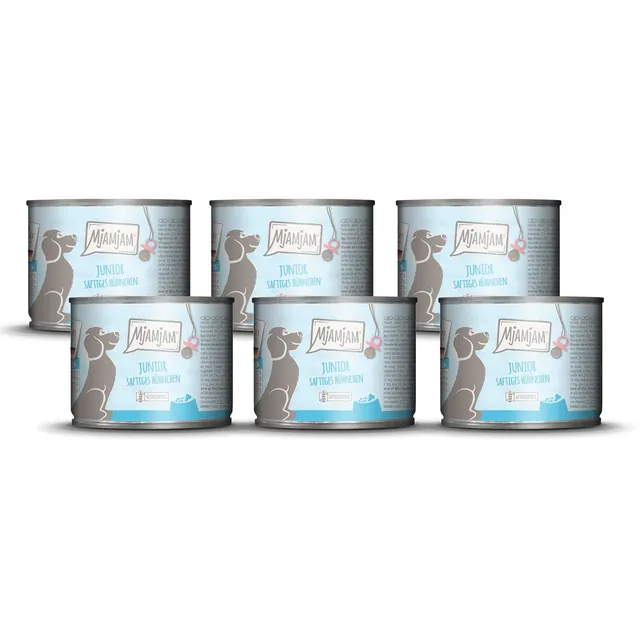 mjamjam-premium-nassfutter-f-r-hunde-junior-h-hnchen-mit-ei-6-x-200-g image 1
