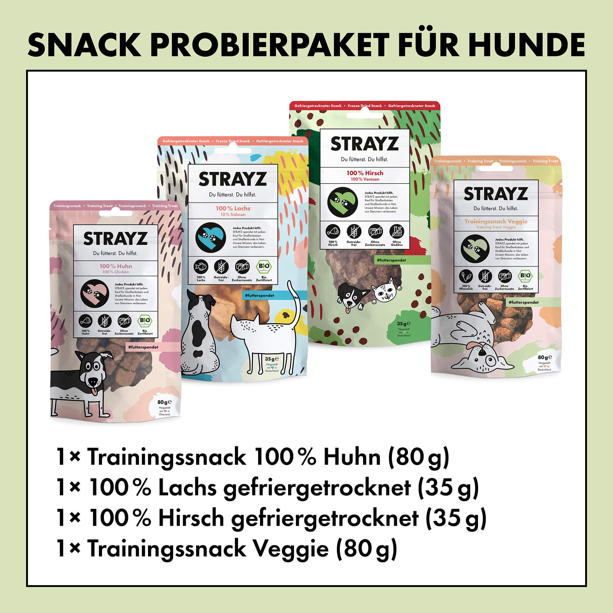 strayz-hundesnack-probierpaket-bio-leckerlis-hirsch-lachs-huhn-veggie image 3
