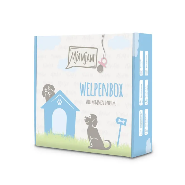mjamjam-premium-welpenbox-junior-huhn-mit-ei-nassfutter-f-r-hunde-6-x-200g image 1