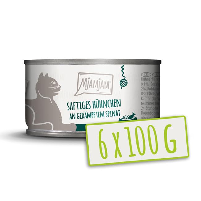 mjamjam-premium-nassfutter-f-r-katzen-saftiges-h-hnchen-an-ged-mpftem-spinat-6-x image 1