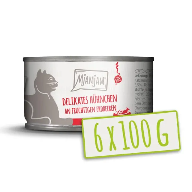 mjamjam-premium-nassfutter-f-r-katzen-h-hnchen-an-erdbeeren-6-x-100-g image 1