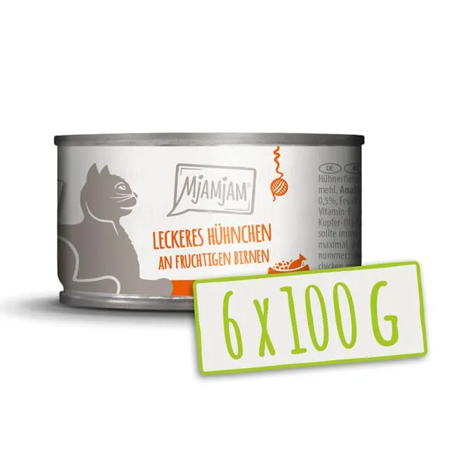 mjamjam-premium-nassfutter-f-r-katzen-h-hnchen-an-birne-6-x-100-g image 1