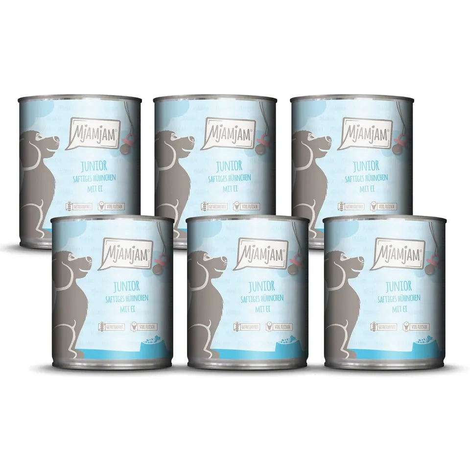 mjamjam-junior-hundenassfutter-saftiges-h-hnchen-mit-ei-6-x-800g image 1