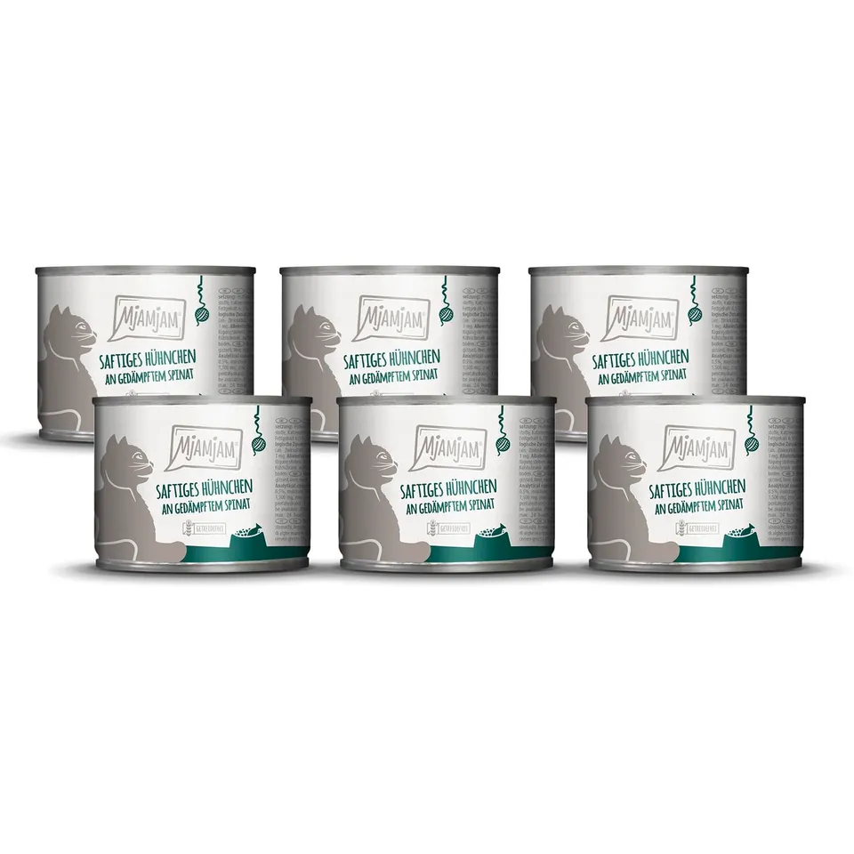 mjamjam-leckere-mahlzeiten-premium-nassfutter-f-r-katzen-h-hnchen-mit-spinat-6-x image 1