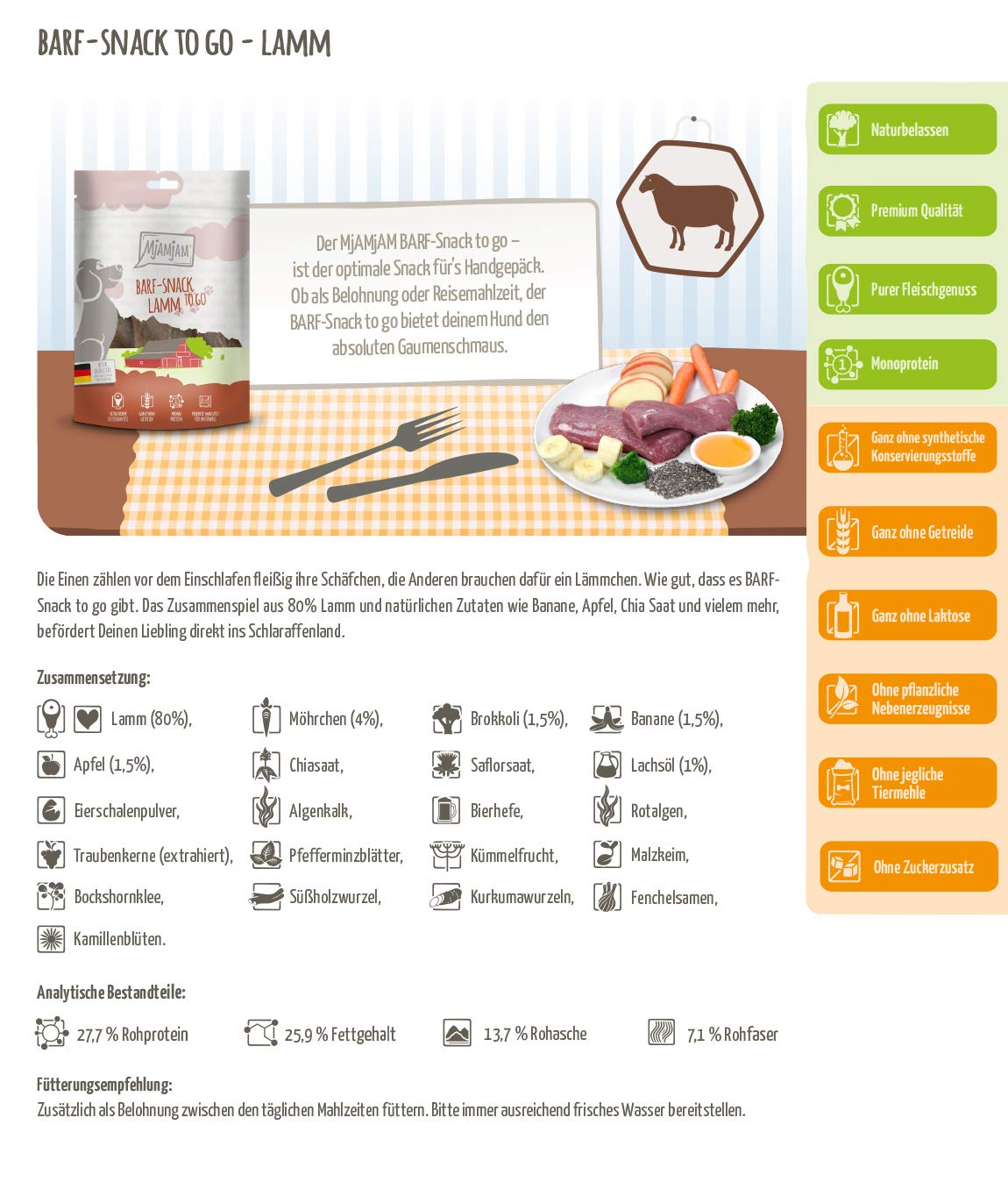 mjamjam-barf-snack-to-go-multipack-hund-8-x-125-g-huhn-ente-lamm image 7