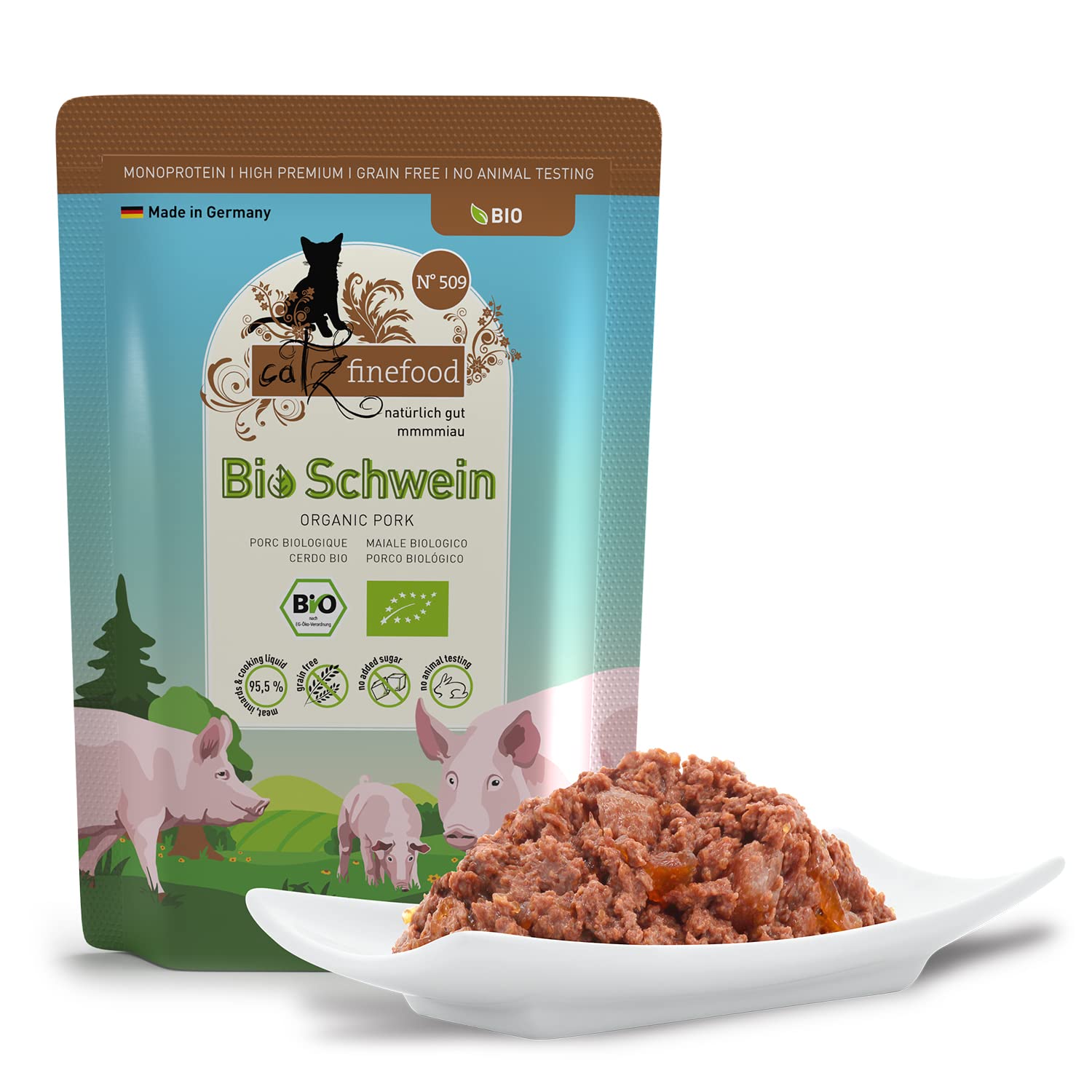 catz-finefood-bio-n-509-premium-nassfutter-f-r-katzen-schwein-12-x-85-g-getreide image 2