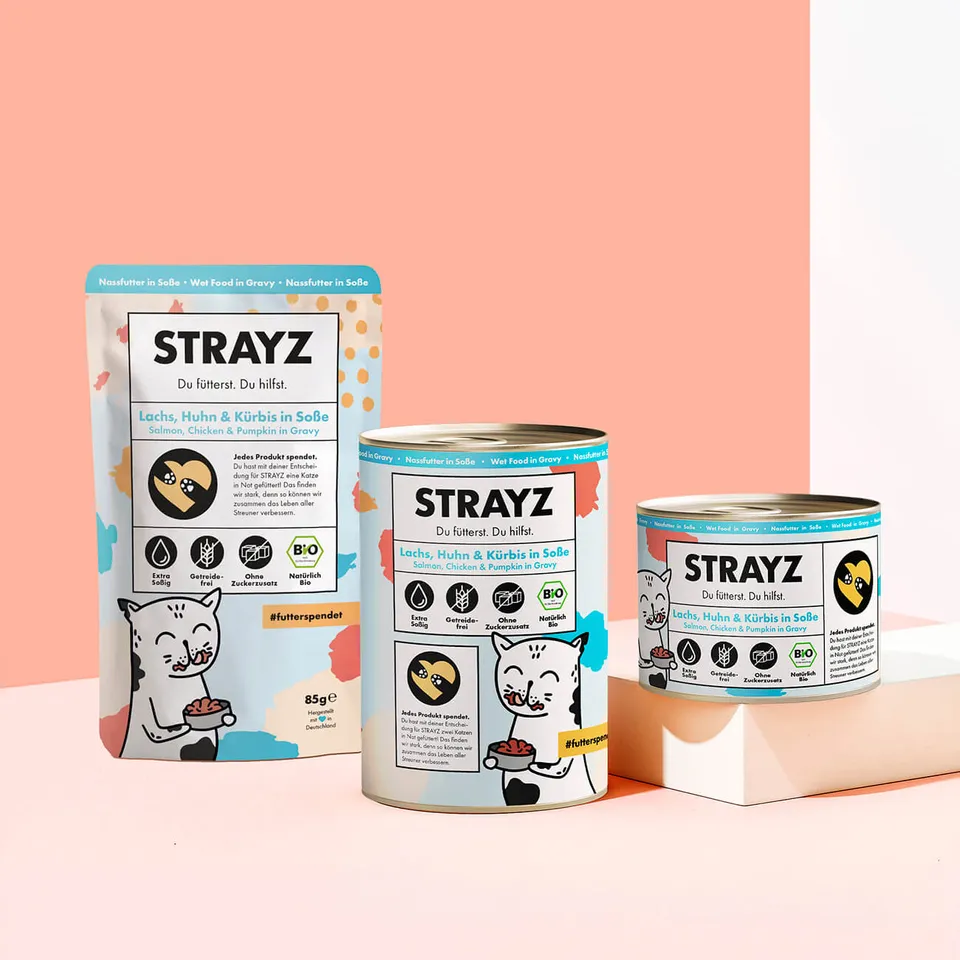 strayz-bio-katzen-nassfutter-lachs-huhn-k-rbis-in-so-e image 1