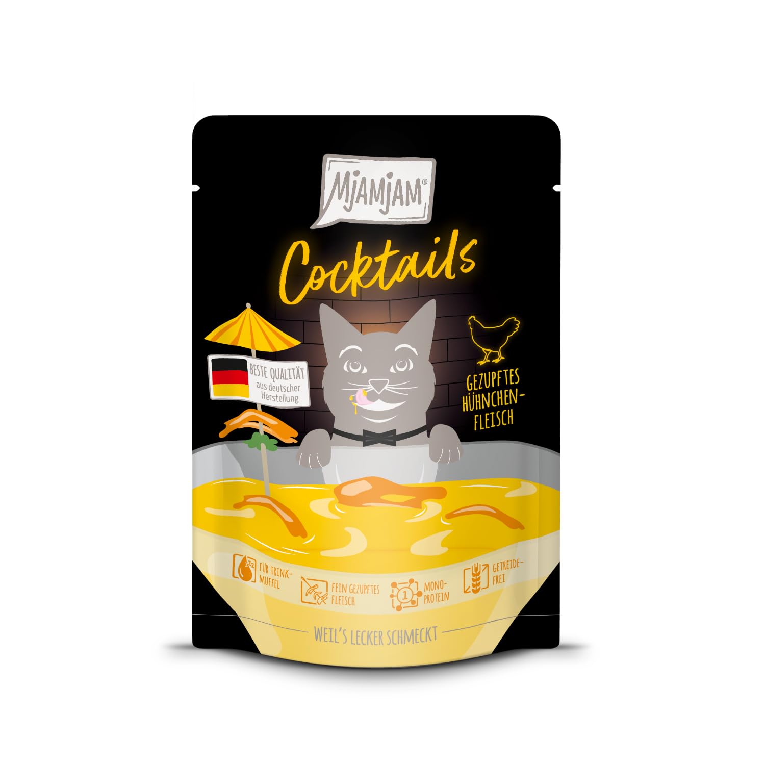 mjamjam-cocktails-drink-f-r-katzen-gezupftes-h-hnchenfleisch-40g-getreidefrei image 1