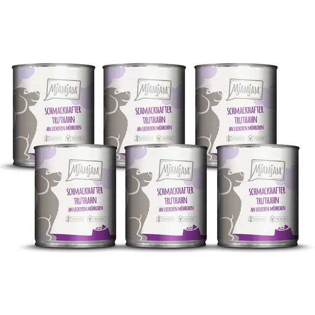 mjamjam-premium-nassfutter-hund-truthahn-m-hrchen-6-x-800g image 1