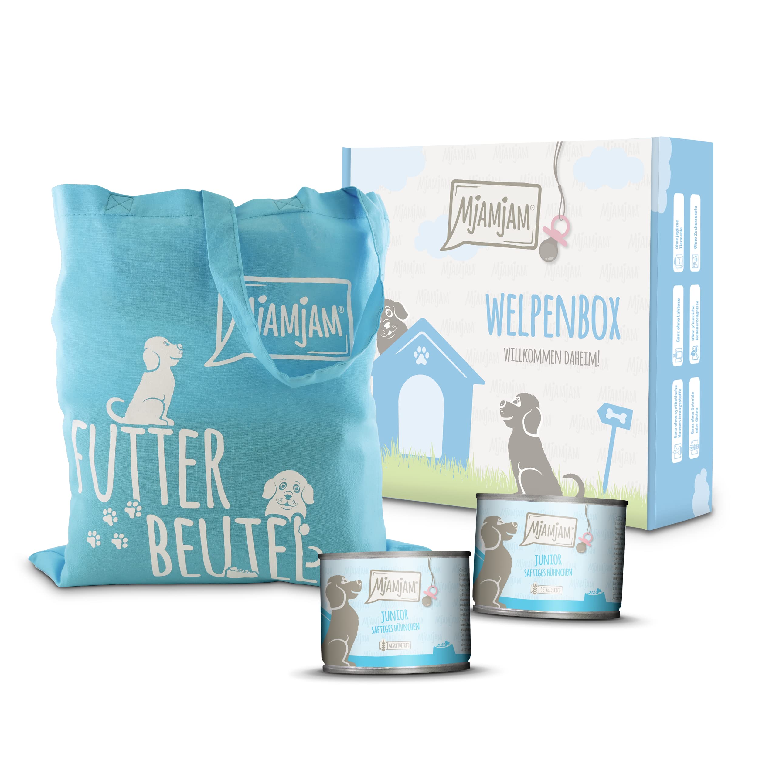 mjamjam-premium-welpenbox-junior-huhn-mit-ei-nassfutter-f-r-hunde-6-x-200g image 2