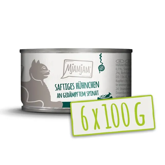 mjamjam-premium-nassfutter-f-r-katzen-saftiges-h-hnchen-an-ged-mpftem-spinat-6-x image 1