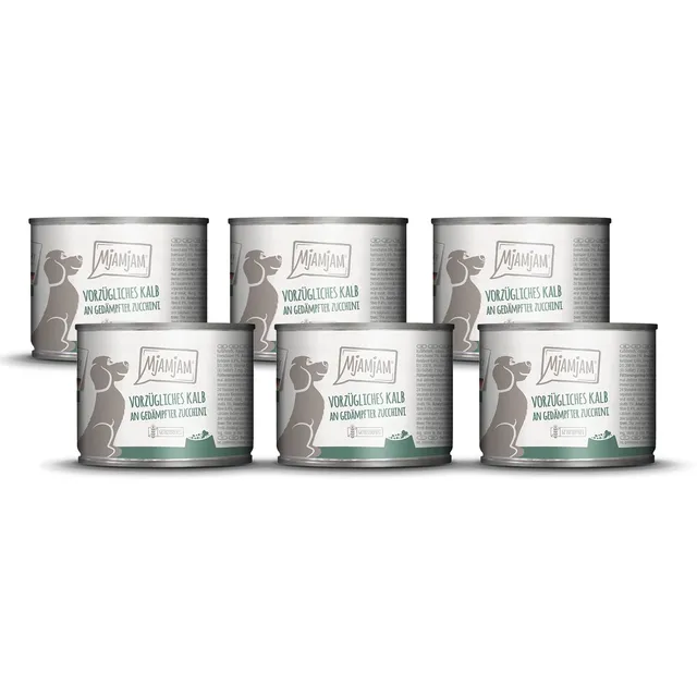 mjamjam-premium-nassfutter-f-r-hunde-kalb-mit-zucchini-6er-pack-6-x-200-g image 1