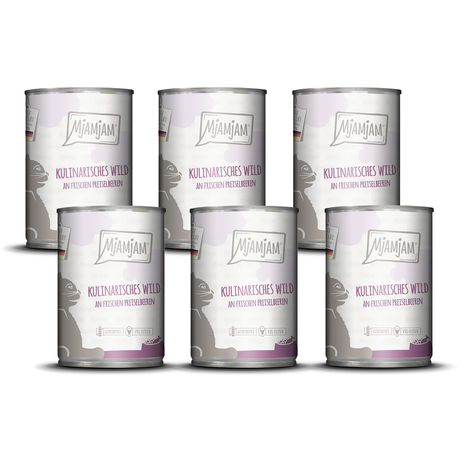 mjamjam-leckere-mahlzeiten-nassfutter-katze-wild-mit-preiselbeeren-6x400g image 1