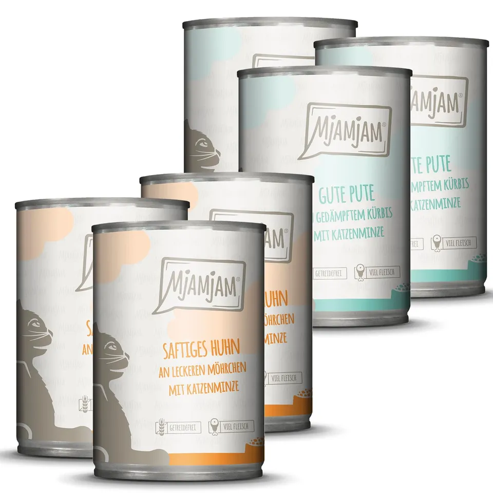 mjamjam-monopaket-i-premium-nassfutter-f-r-katzen-huhn-und-pute-6-x-400-g image 1