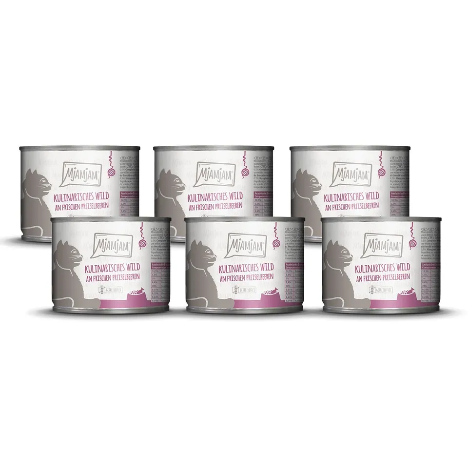 mjamjam-premium-nassfutter-katze-wild-an-preiselbeeren-6-x-200-g image 1