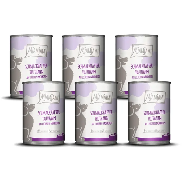 mjamjam-premium-hundenassfutter-truthahn-mit-m-hrchen-getreidefrei-6-x-400g image 1