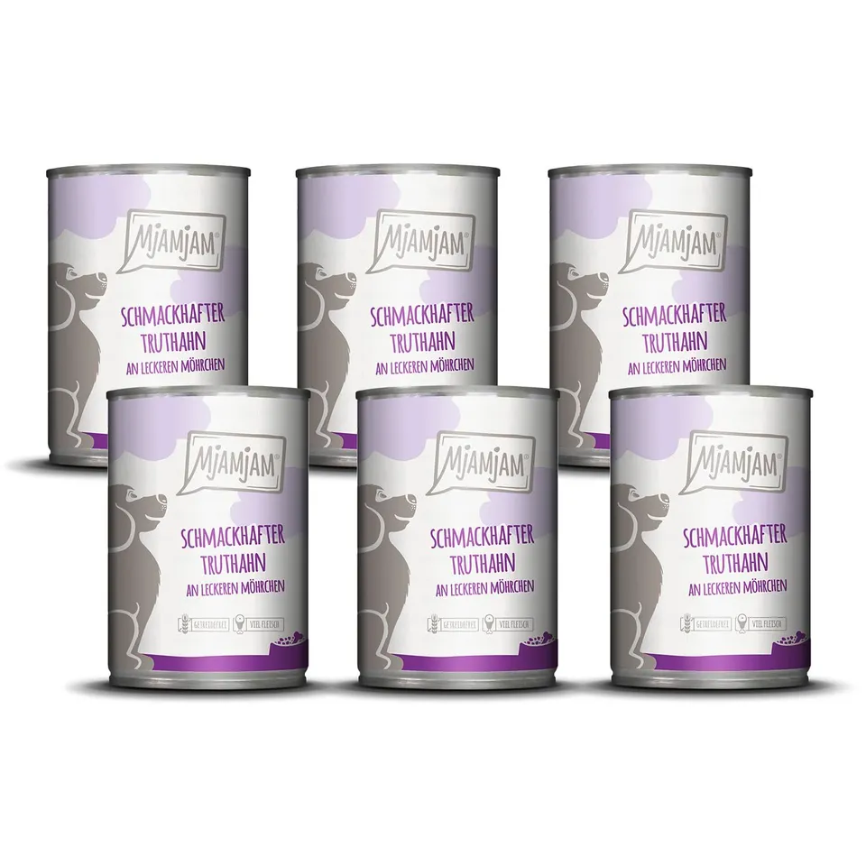 mjamjam-premium-hundenassfutter-truthahn-mit-m-hrchen-getreidefrei-6-x-400g image 1