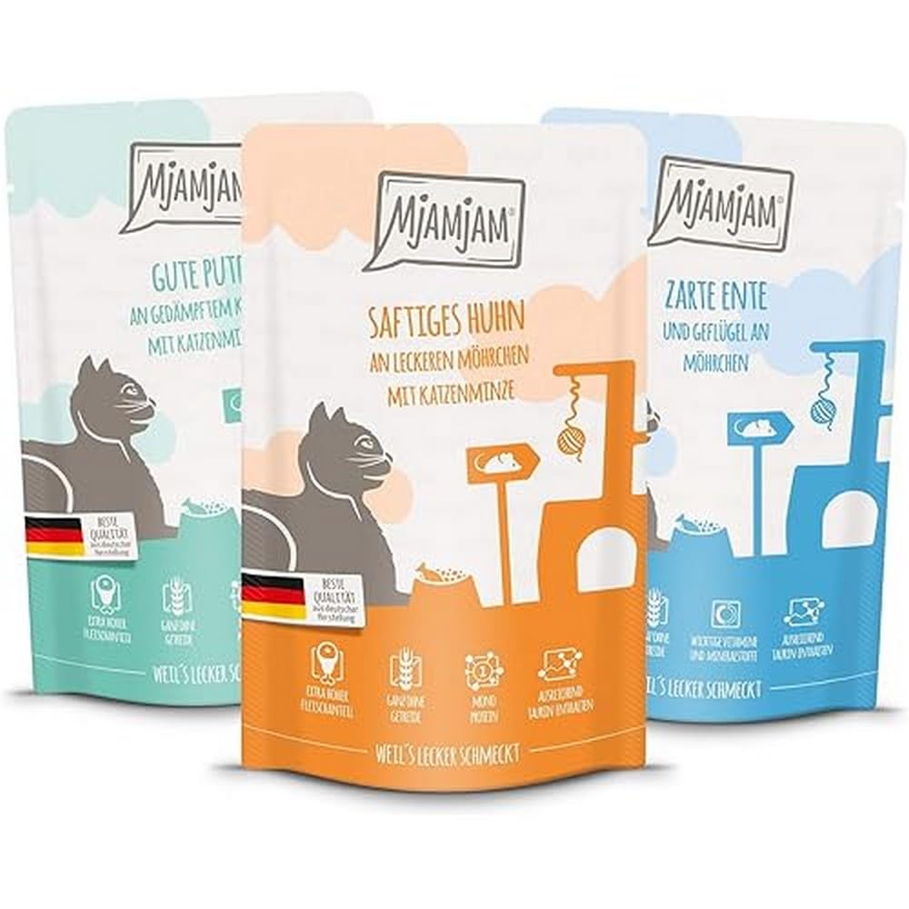 mjamjam-mixpaket-iv-premium-katzennassfutter-12-x-125-g-huhn-ente-gefl-gel-pute image 1