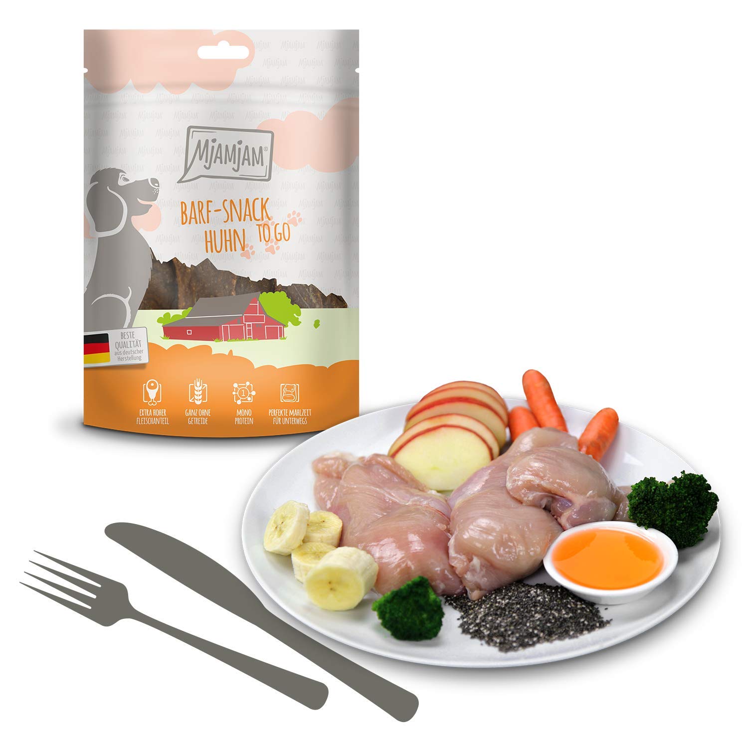 mjamjam-barf-snack-to-go-multipack-hund-8-x-125-g-huhn-ente-lamm image 2