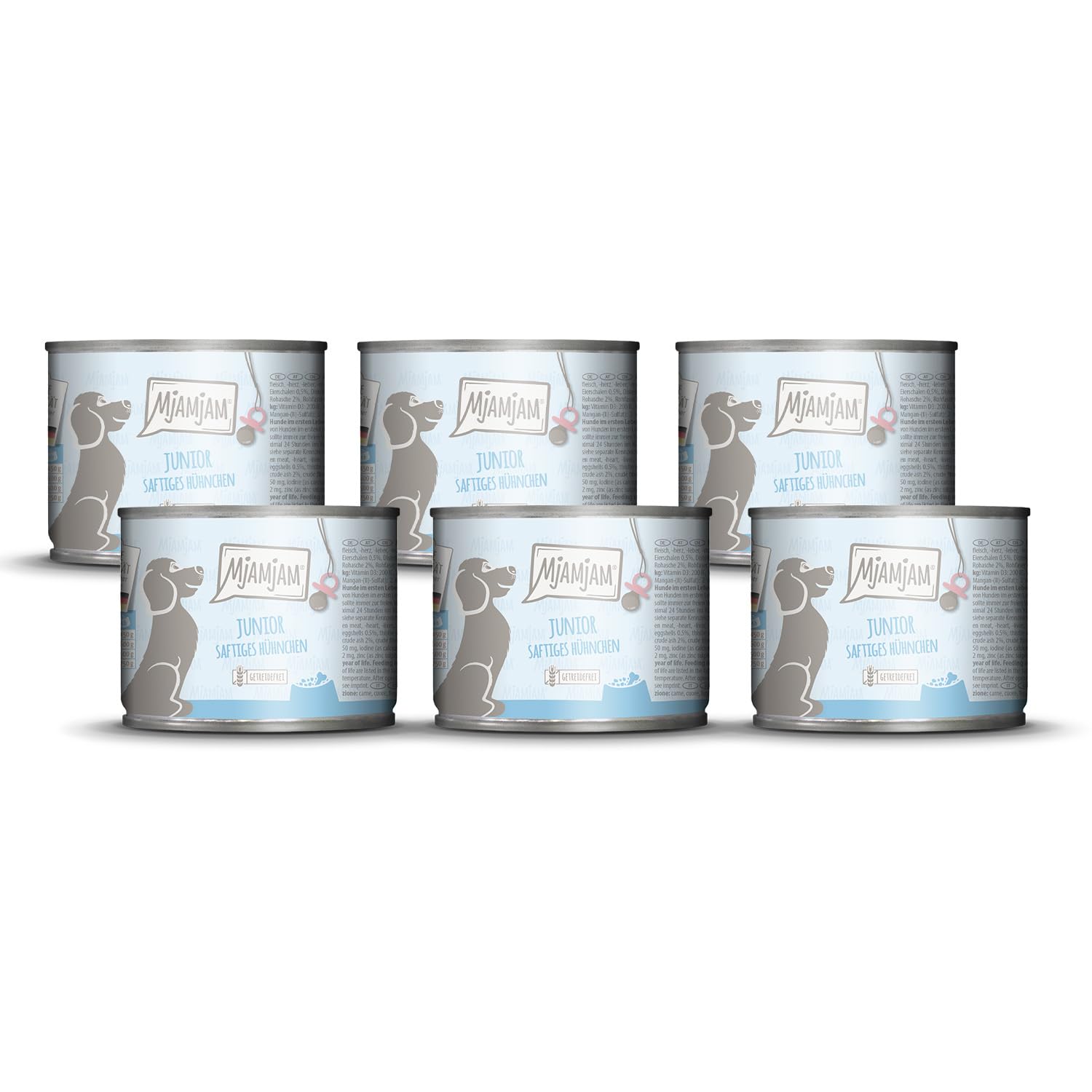 mjamjam-premium-nassfutter-f-r-hunde-junior-h-hnchen-mit-ei-6-x-200-g image 1