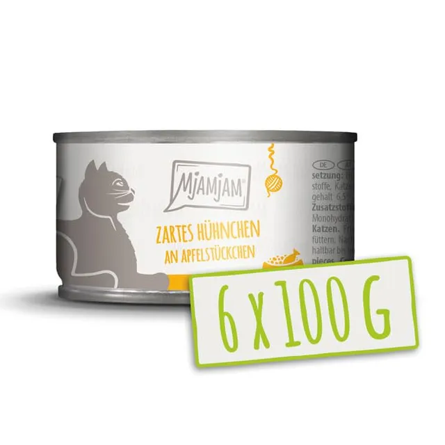 mjamjam-premium-nassfutter-katze-zartes-h-hnchen-mit-apfel-6x100g image 1