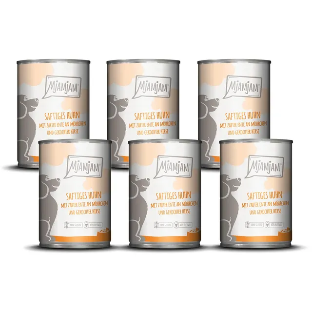mjamjam-leckere-mahlzeiten-premium-nassfutter-f-r-hunde-huhn-mit-ente-m-hre-hirs image 1