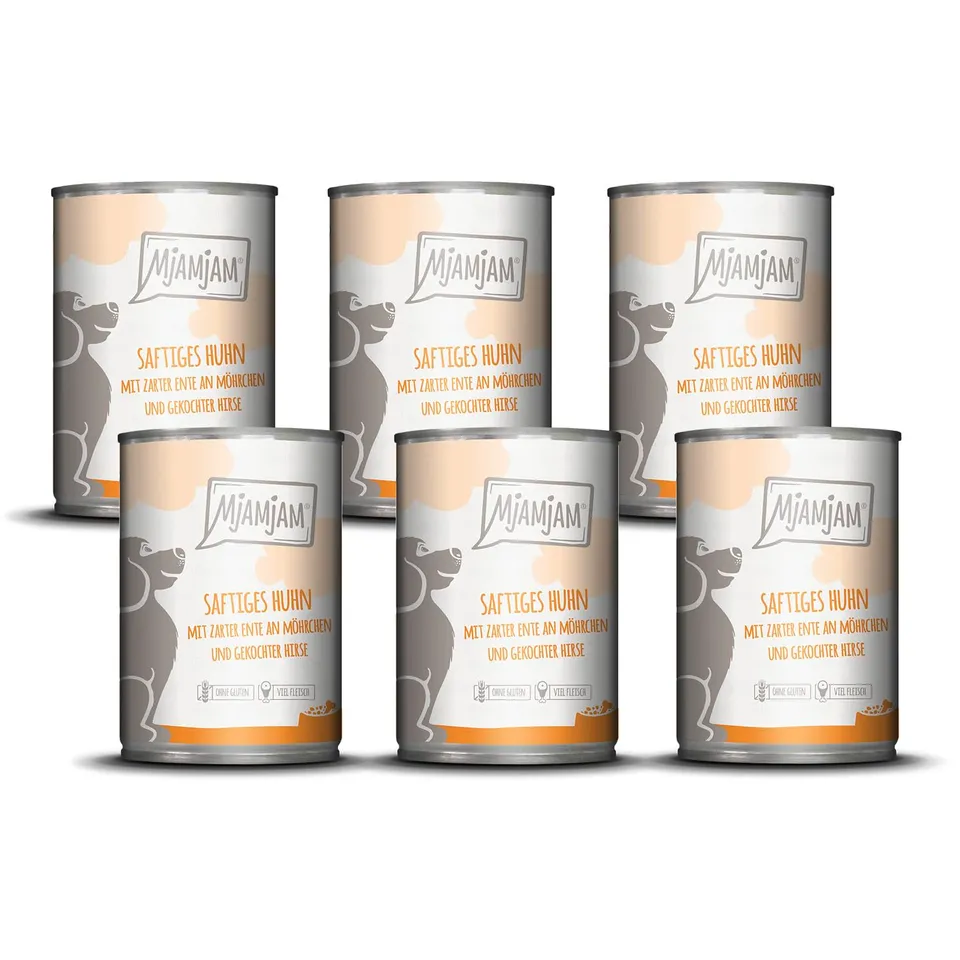 mjamjam-leckere-mahlzeiten-premium-nassfutter-f-r-hunde-huhn-mit-ente-m-hre-hirs image 1