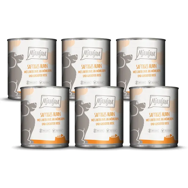 mjamjam-premium-nassfutter-f-r-hunde-huhn-mit-ente-m-hrchen-hirse-6er-pack-6-x-8 image 1