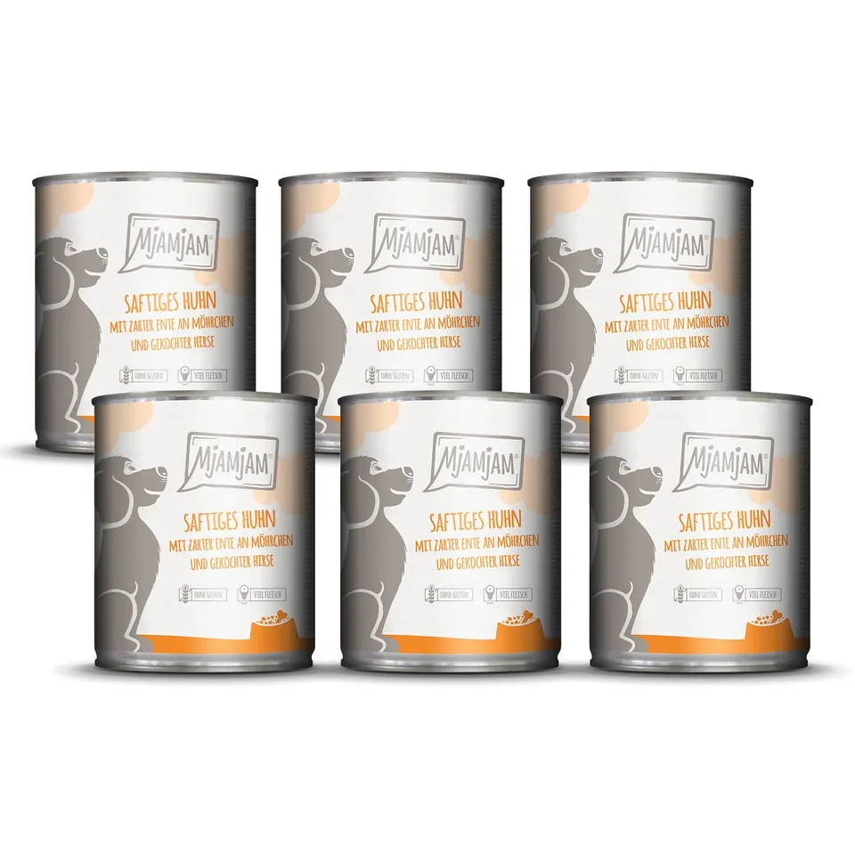 mjamjam-premium-nassfutter-f-r-hunde-huhn-mit-ente-m-hrchen-hirse-6er-pack-6-x-8 image 1