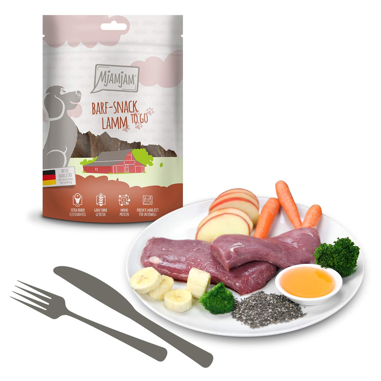 mjamjam-barf-snack-to-go-multipack-hund-8-x-125-g-huhn-ente-lamm image 4