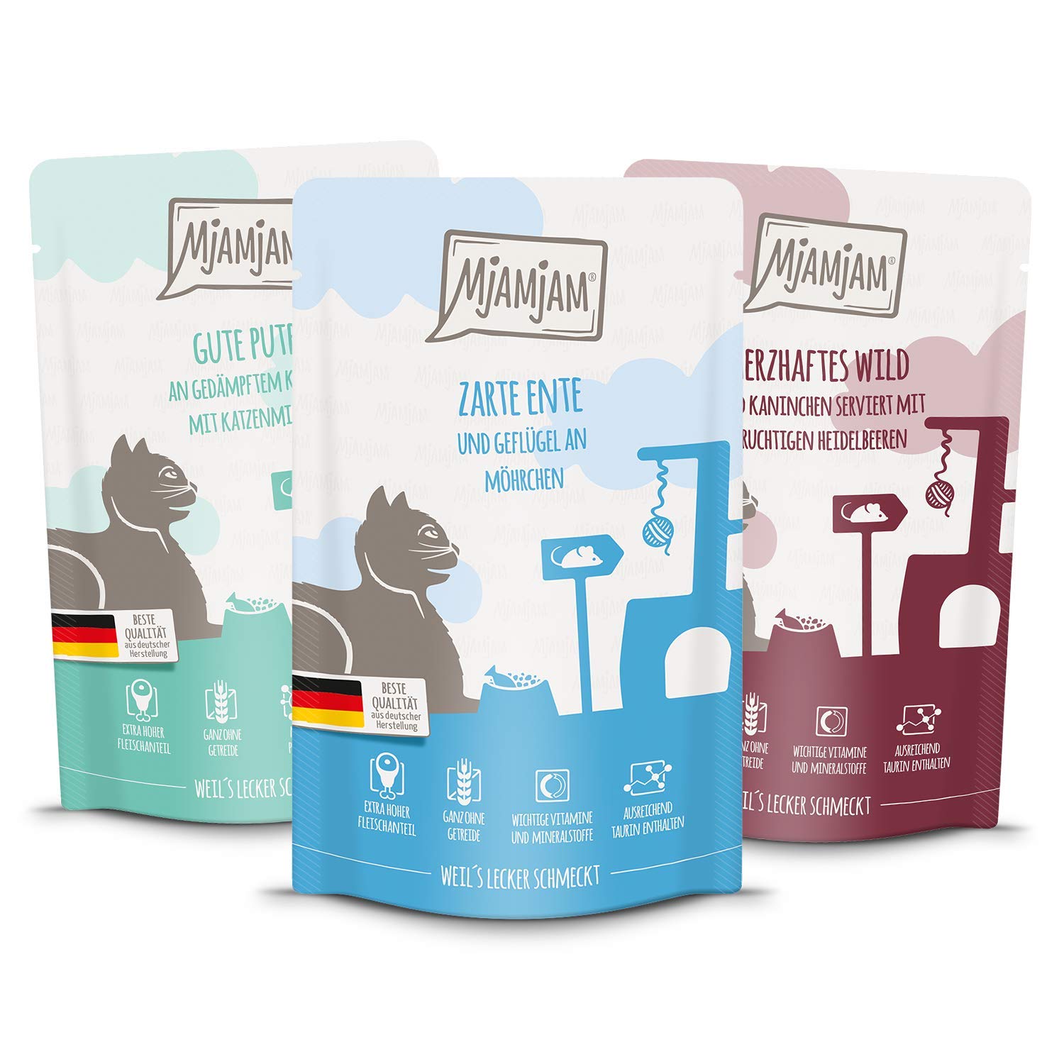 mjamjam-premium-katzen-nassfutter-mixpaket-ii-wild-pute-ente-12-x-125g image 1