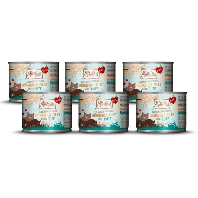 mjamjam-duett-premium-nassfutter-f-r-katzen-h-hnchen-filet-mit-pute-6x190g image 1