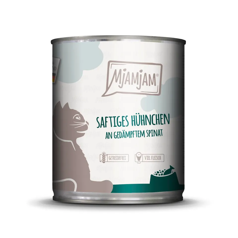 mjamjam-premium-nassfutter-f-r-katzen-saftiges-h-hnchen-an-spinat-6-x-800-g image 1