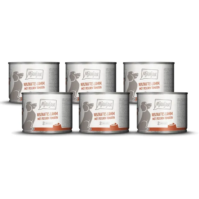 mjamjam-leckere-mahlzeiten-hundenassfutter-lamm-an-reis-mit-tomaten-6-x-200g image 1