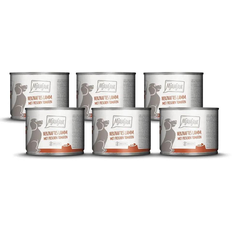 mjamjam-leckere-mahlzeiten-hundenassfutter-lamm-an-reis-mit-tomaten-6-x-200g image 1