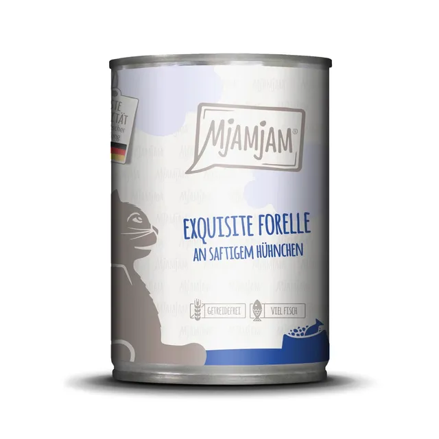 mjamjam-premium-nassfutter-f-r-katzen-exquisite-forelle-an-saftigem-h-hnchen-1x4 image 1